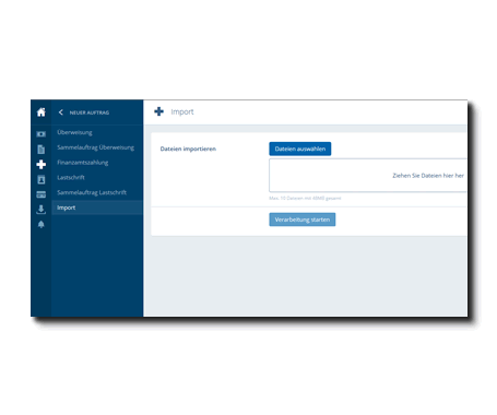 Über den Menüpunkt "Import" in Telebanking Pro können Sie Dateien importieren.